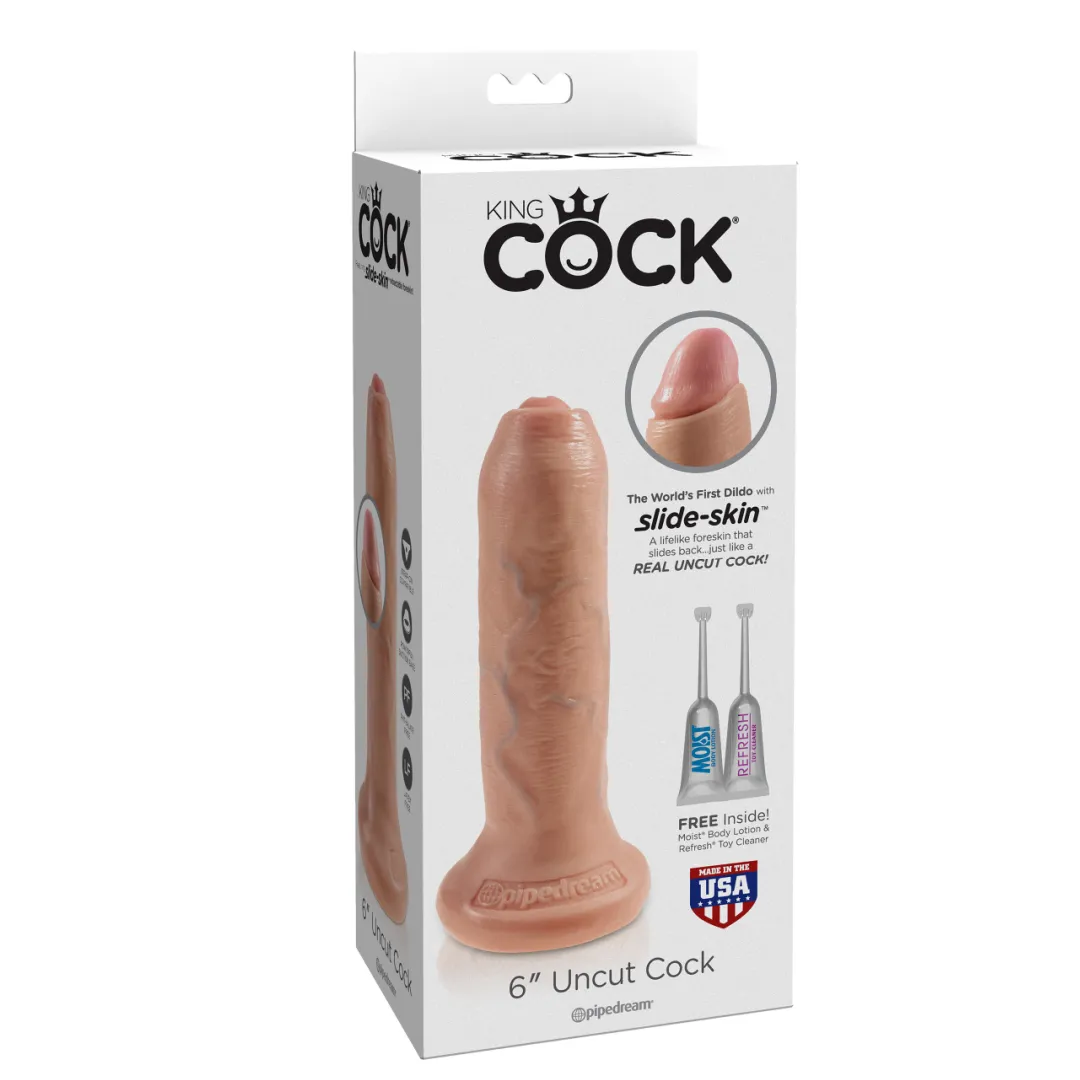 King Cock Uncut 6 Inch Vanilla Toned Dildo with Moving Foreskin