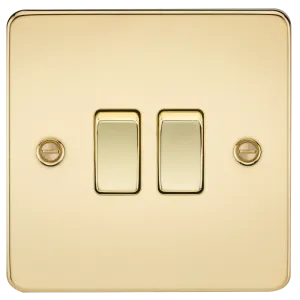 Knightsbridge FP3000PB Flat Plate 10AX 2G 2-Way Switch - Polished Brass