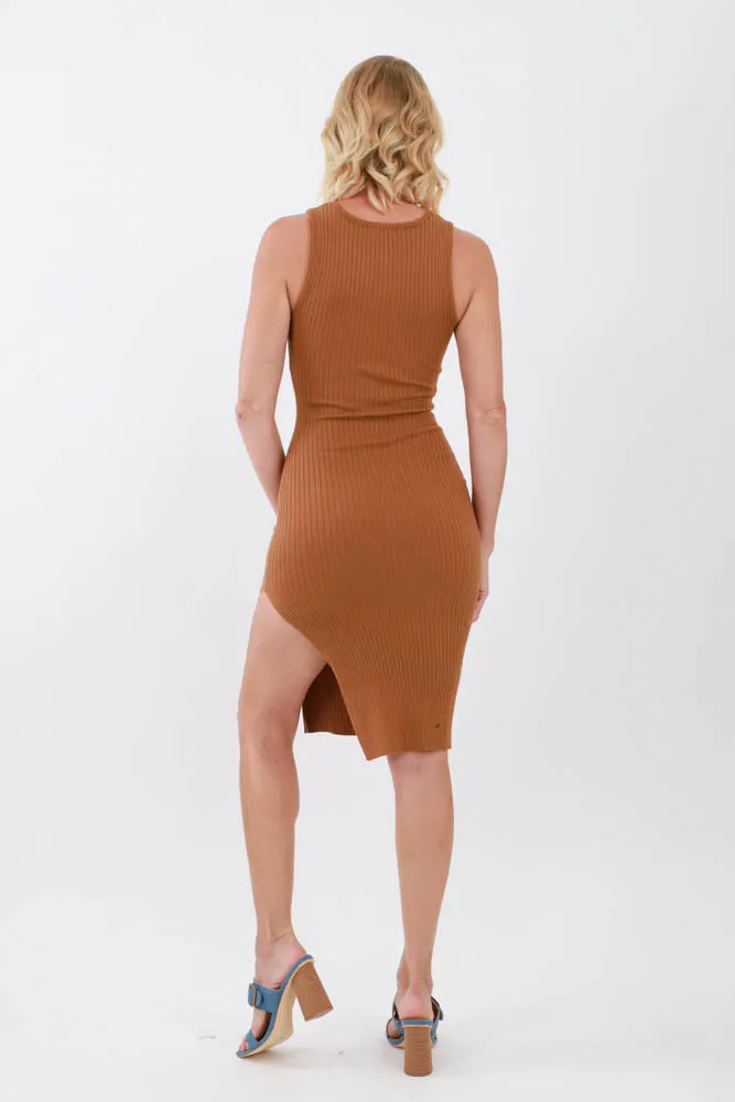 Knit Contour Sweater Dress - Brown
