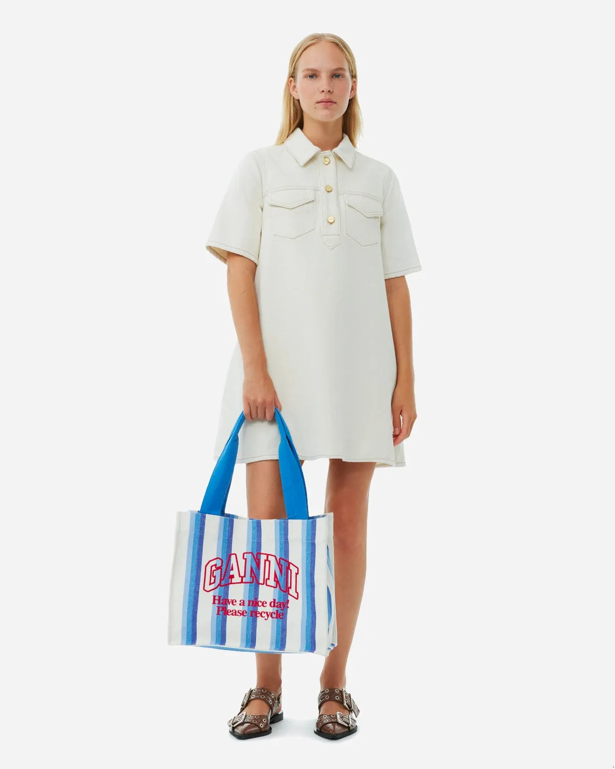 Large Easy Shopper Stripes - Dark Blue
