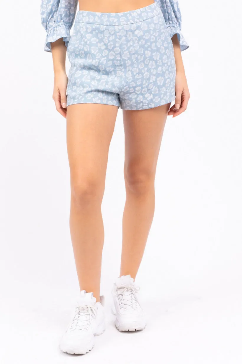 Leopard Chambray High Waist Shorts