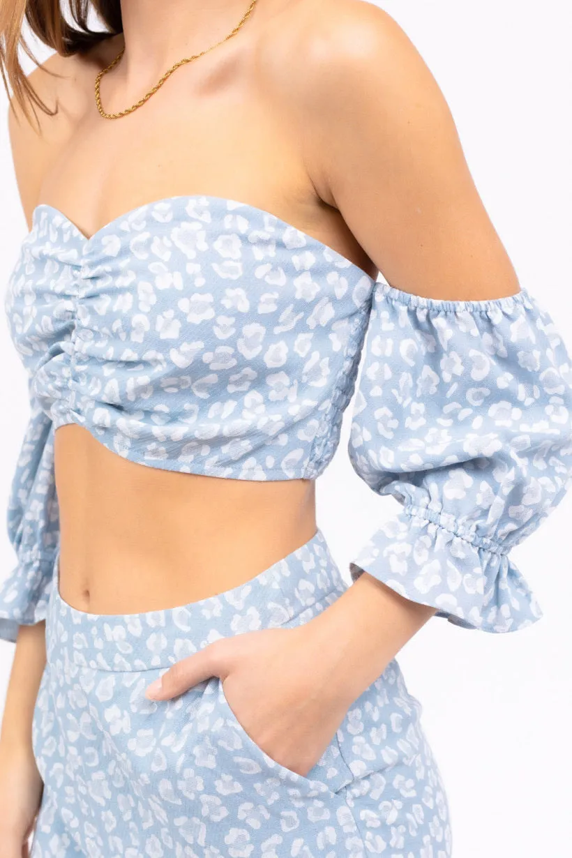 Leopard Chambray High Waist Shorts