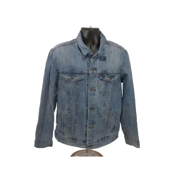Levi's Jacket Mens L Blue Denim Jean Trucker Button Down Light Wash Vintage 90's