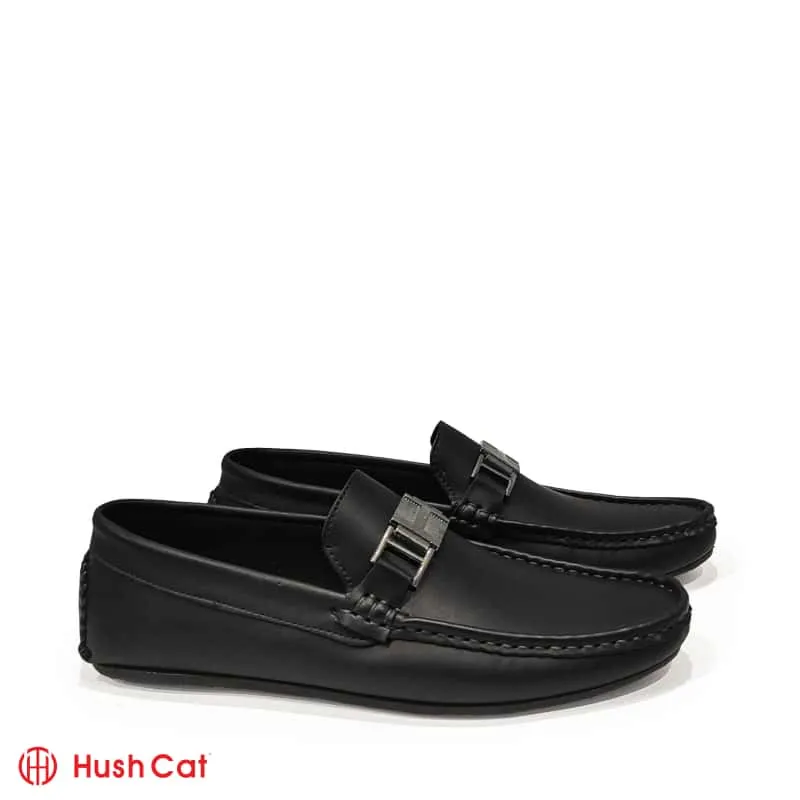 Men's Casual Black Mat Leather With Chorome Buckle Shoes