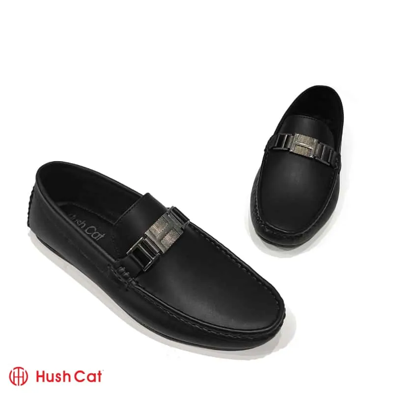 Men's Casual Black Mat Leather With Chorome Buckle Shoes
