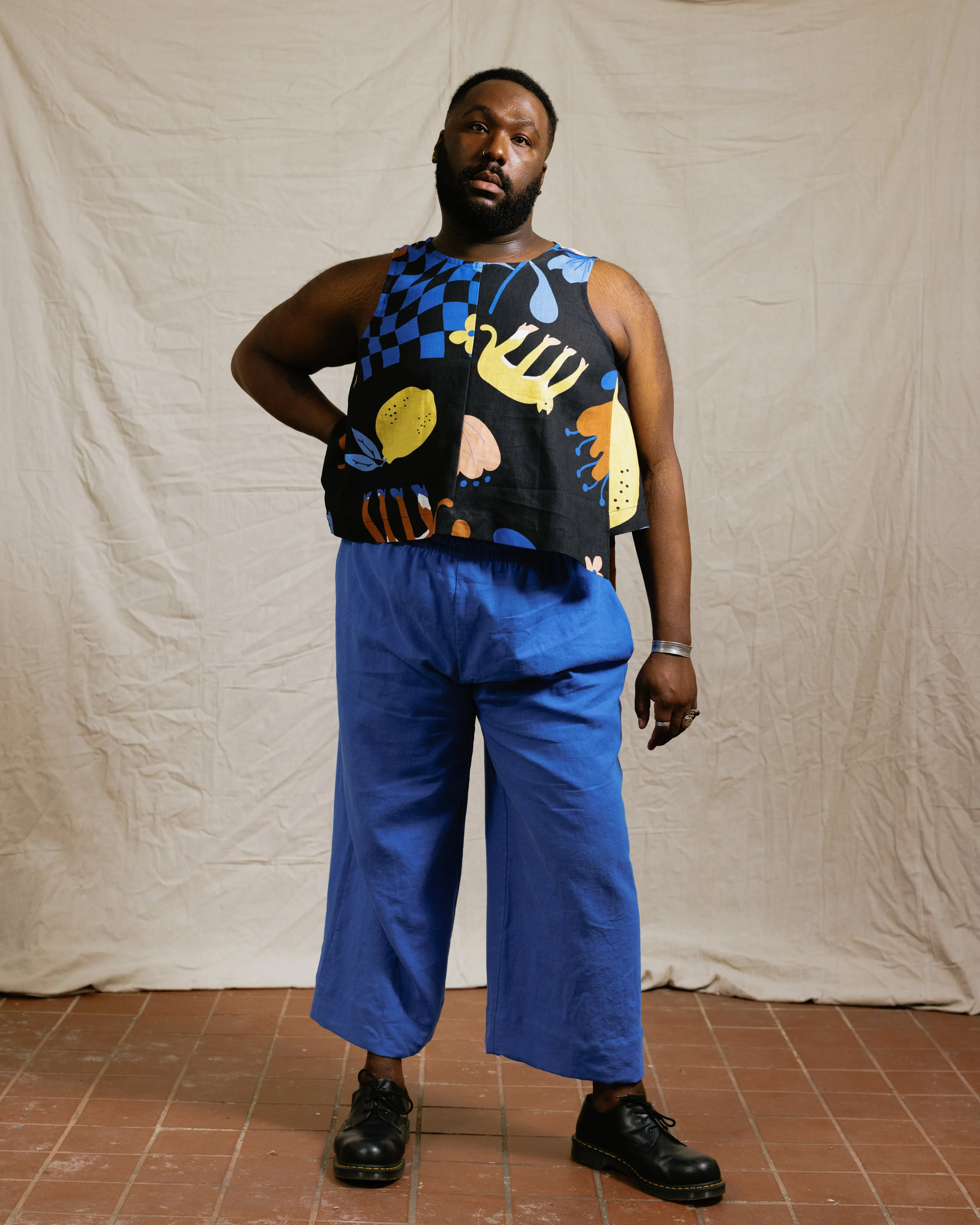 Mid Easy Pant in Cobalt Linen (RTS)