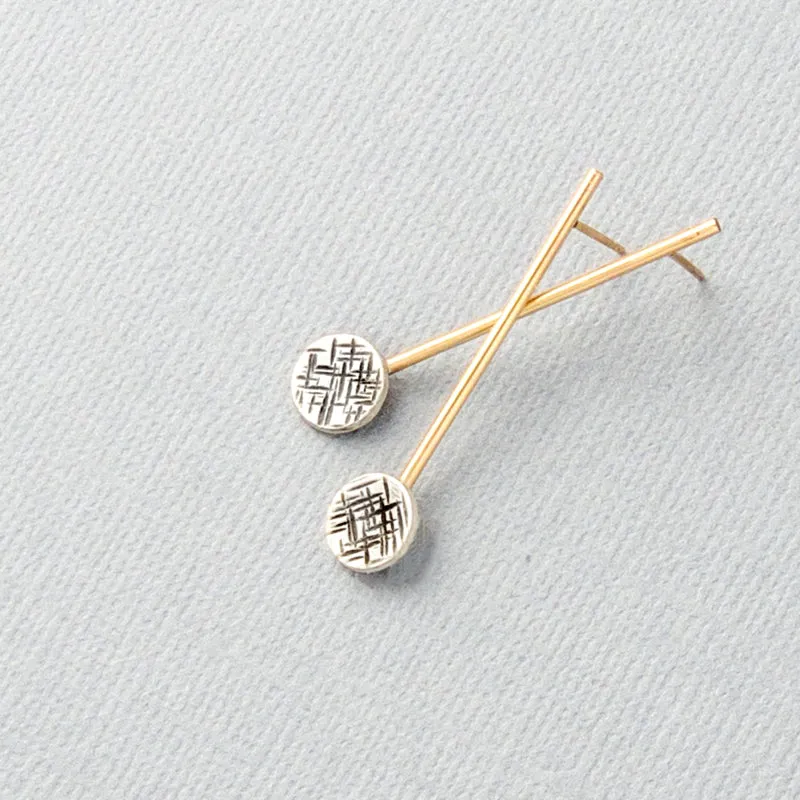 Modern Mixed Silver and Gold Post Earrings PENDULUM