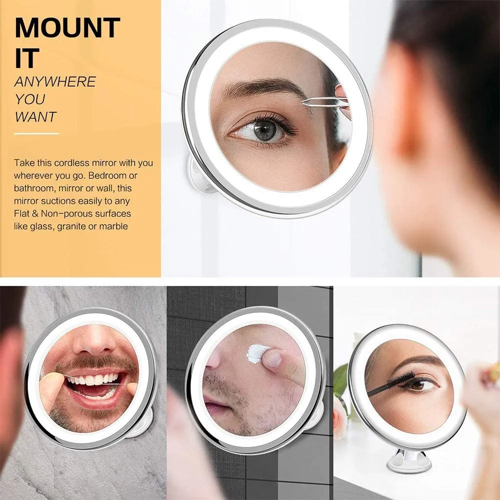 New in box! Battery Operated Ultra Flexible LED Illuminated 10X Magnification Mirror! Strong suction mount!