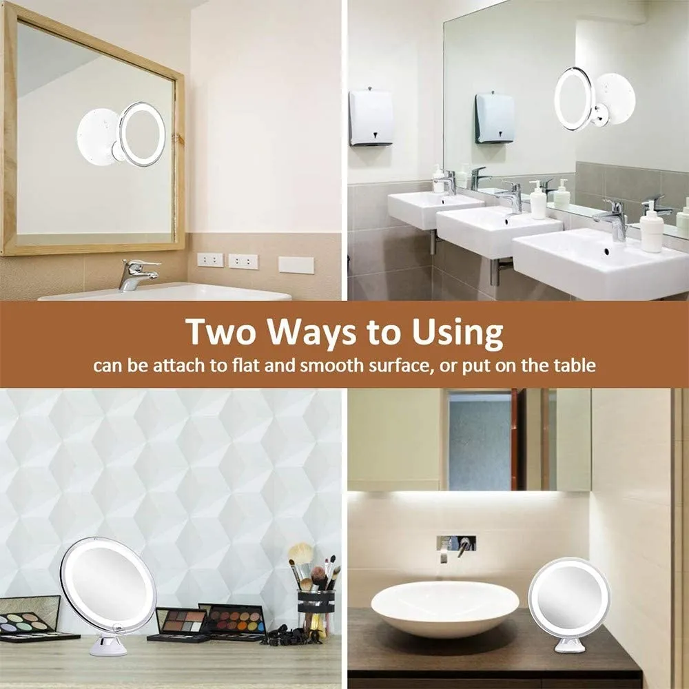 New in box! Battery Operated Ultra Flexible LED Illuminated 10X Magnification Mirror! Strong suction mount!