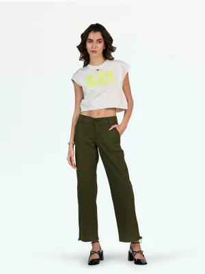 Olive Double Button Parachute Jogger