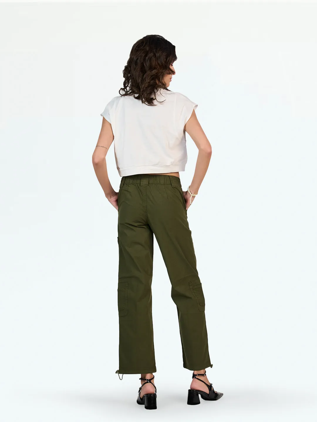 Olive Double Button Parachute Jogger