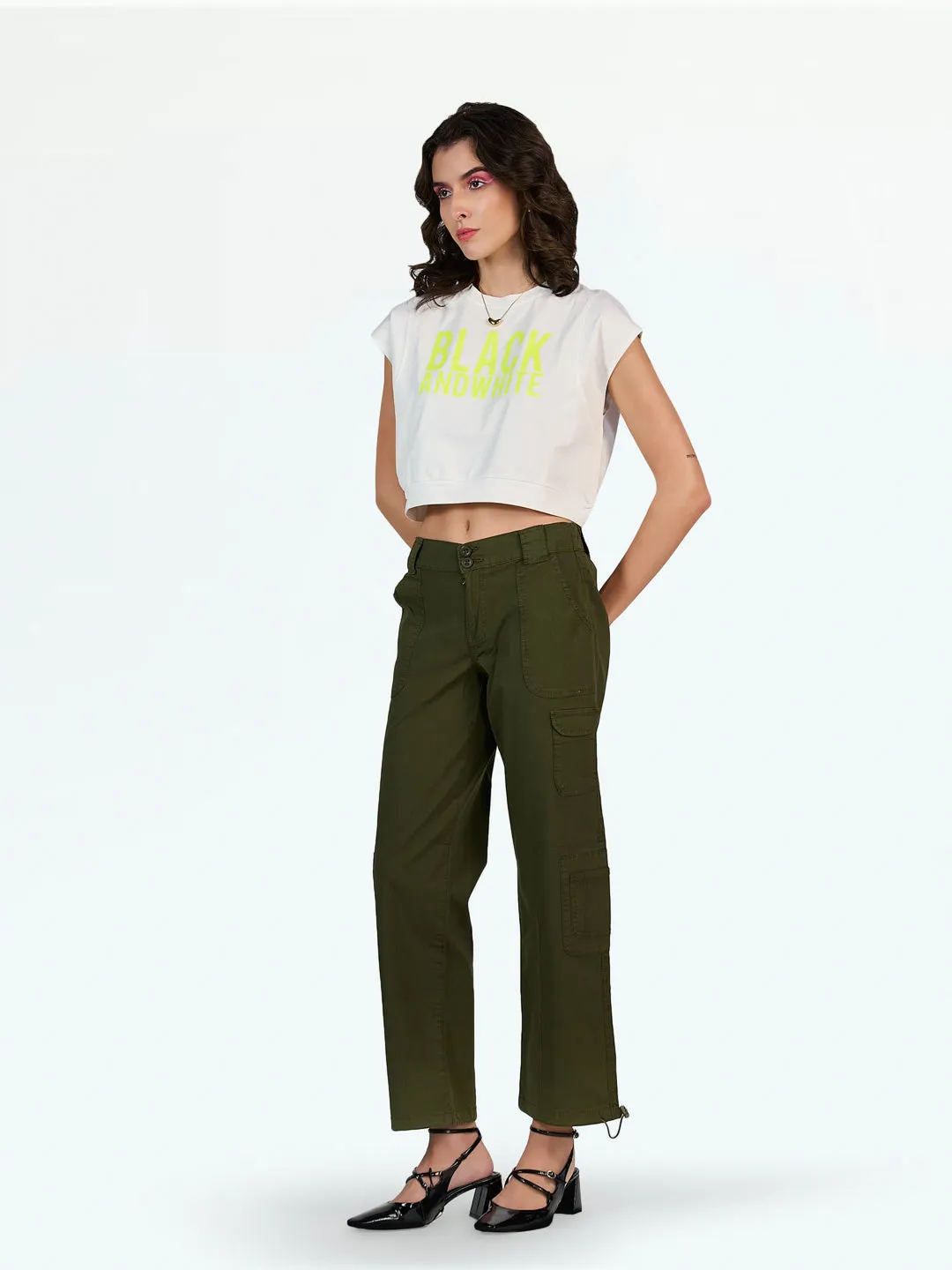 Olive Double Button Parachute Jogger