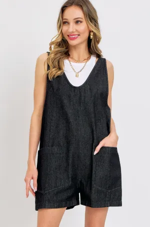 Overall Romper - Black Denim
