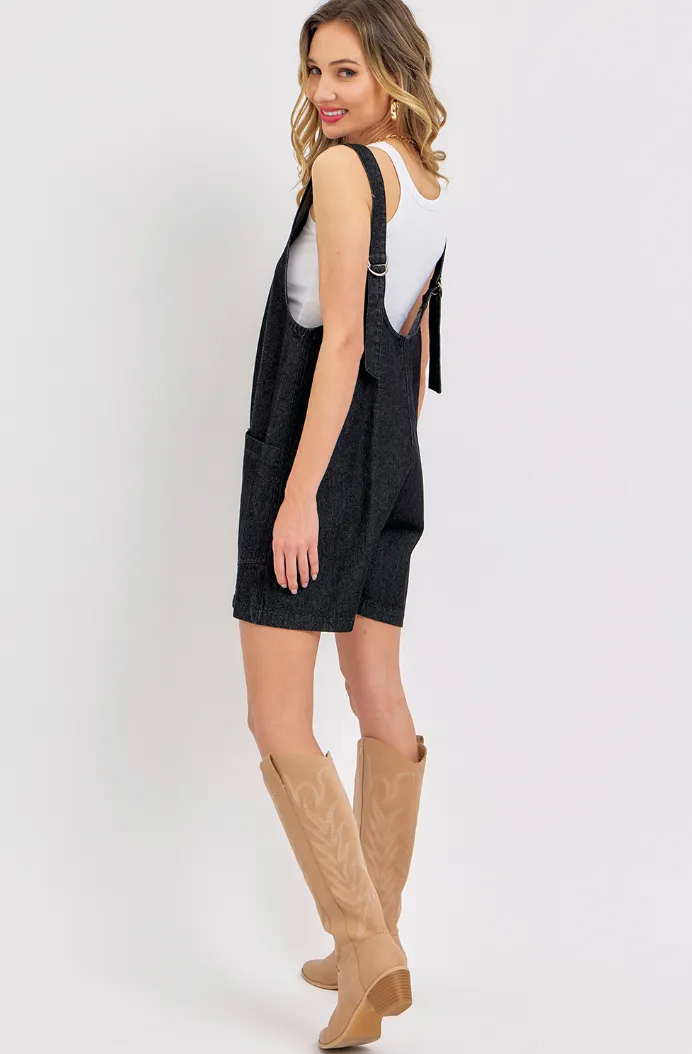 Overall Romper - Black Denim