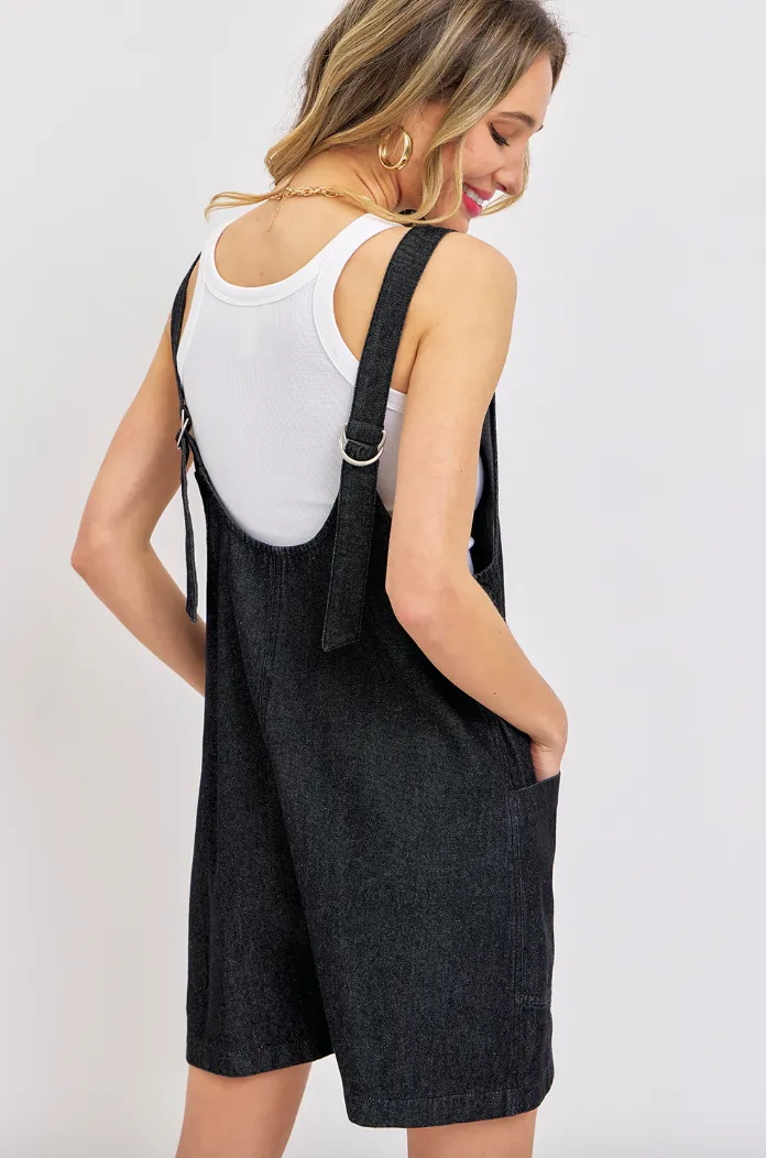 Overall Romper - Black Denim