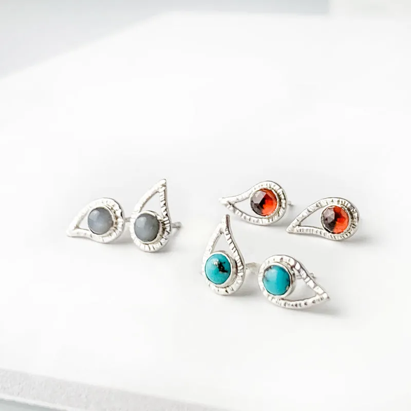 Paisley Gemstone Stud Earrings in Blue Topaz