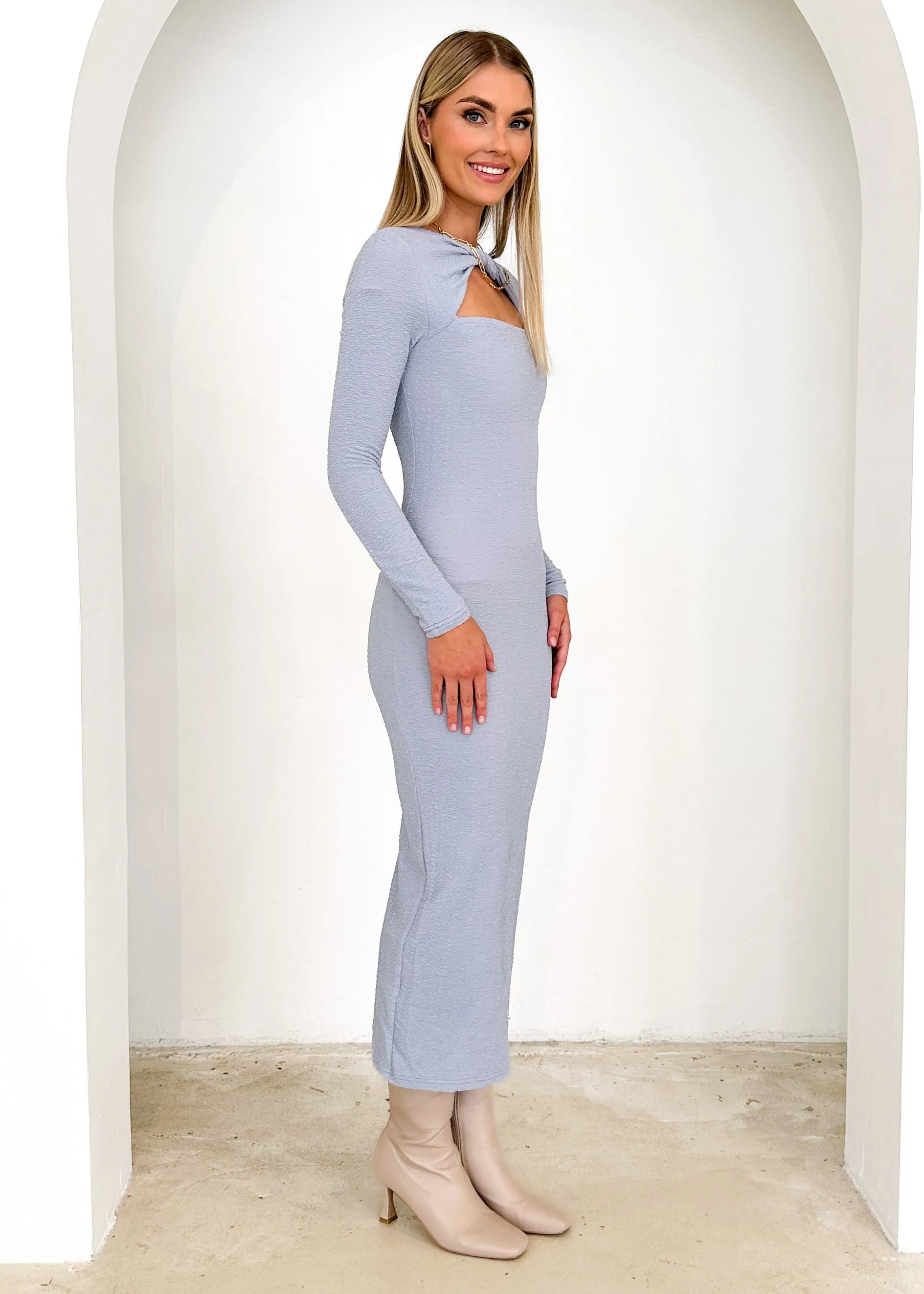 Palma Knit Midi Dress - Cadet Grey