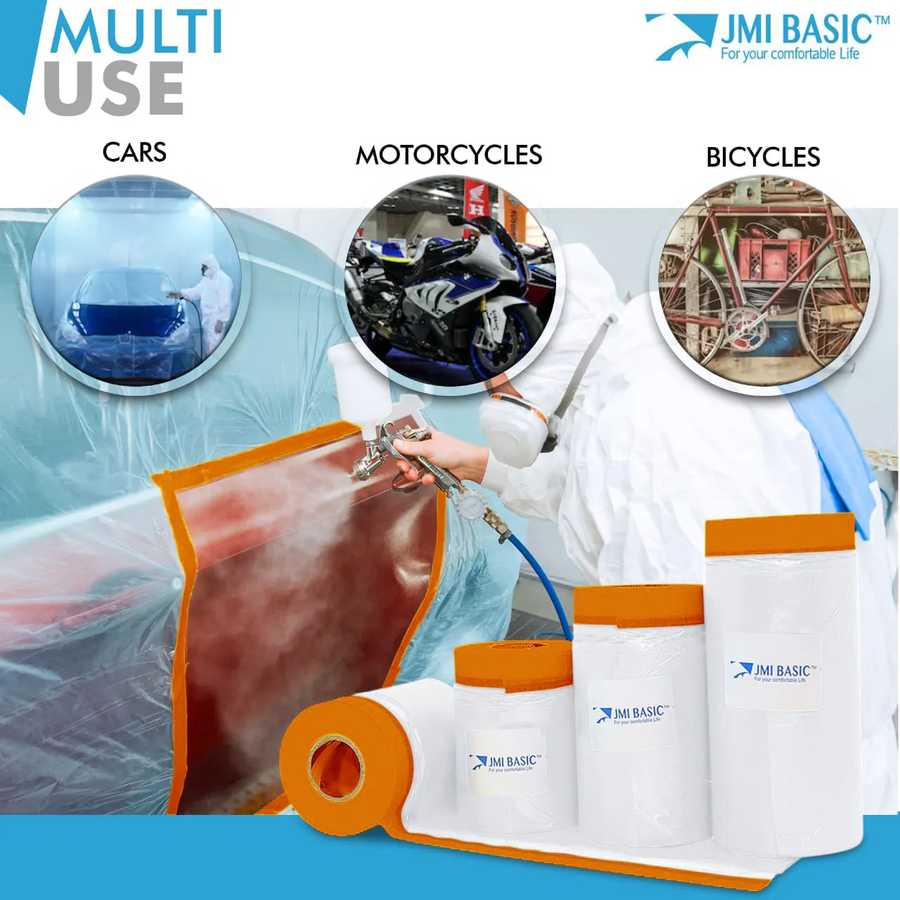 Pre Taped Masking Film - Assorted Size - Car Painters Plastic Sheeting Orange Automotive Paint Tape