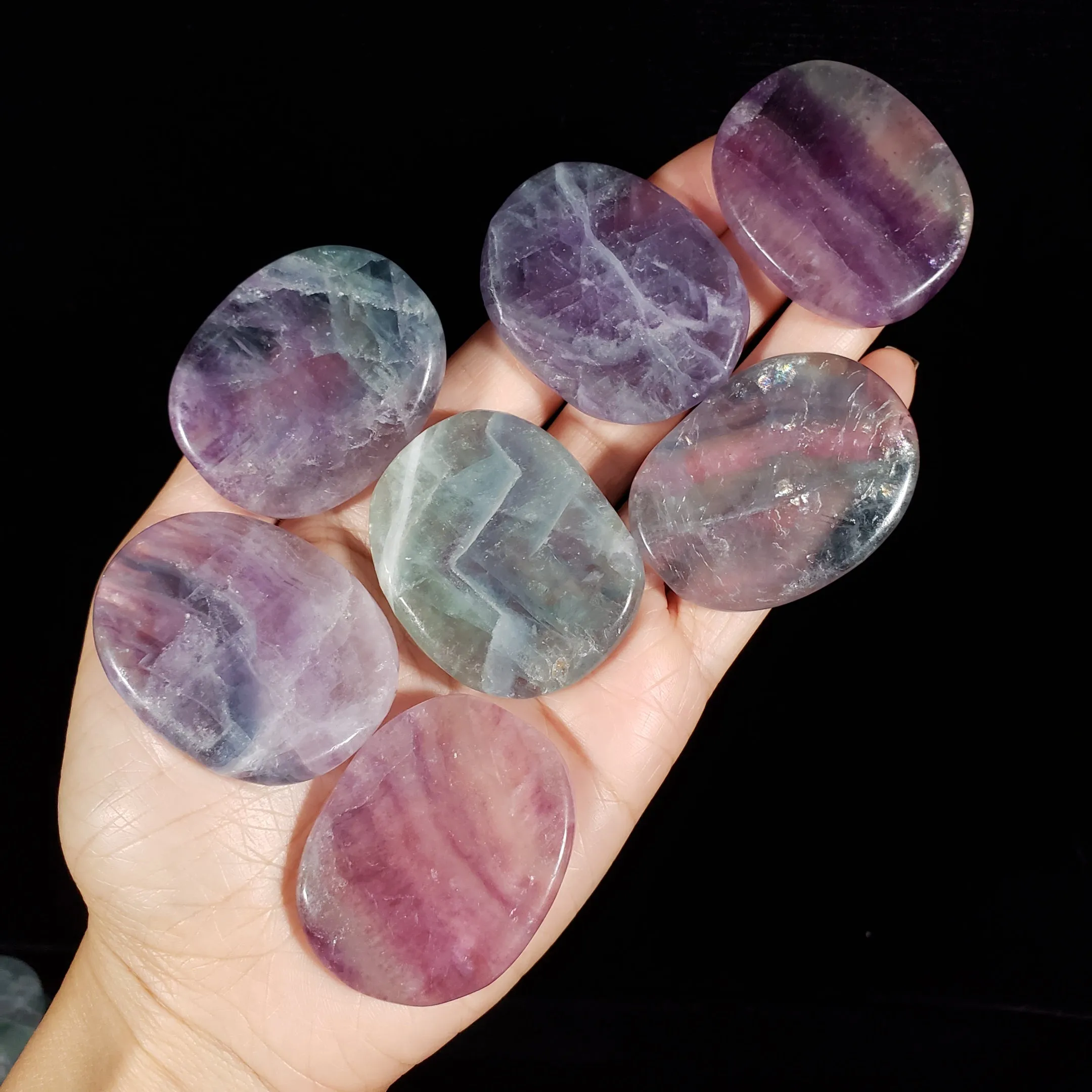 Rainbow Fluorite Flat Palm Stone
