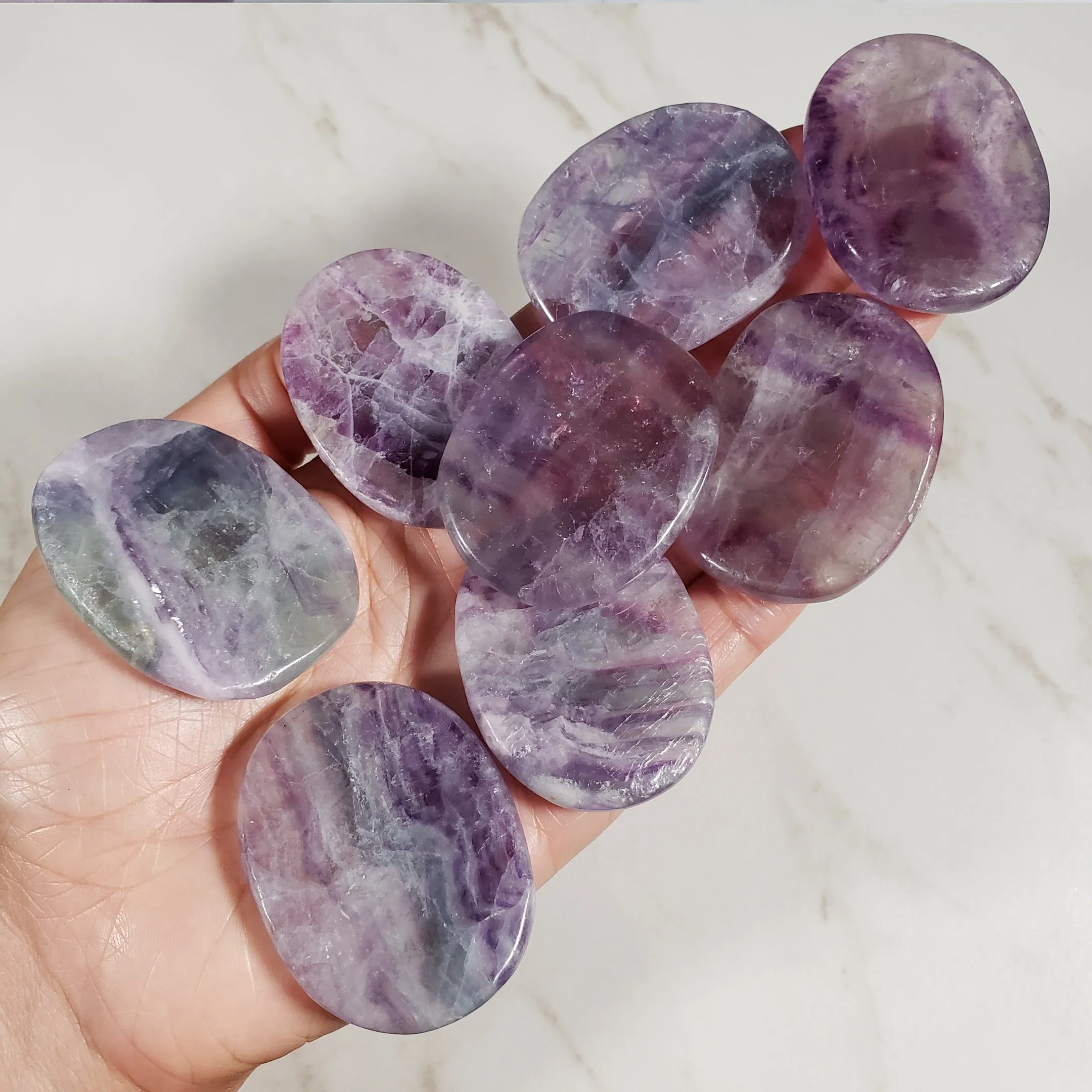 Rainbow Fluorite Flat Palm Stone