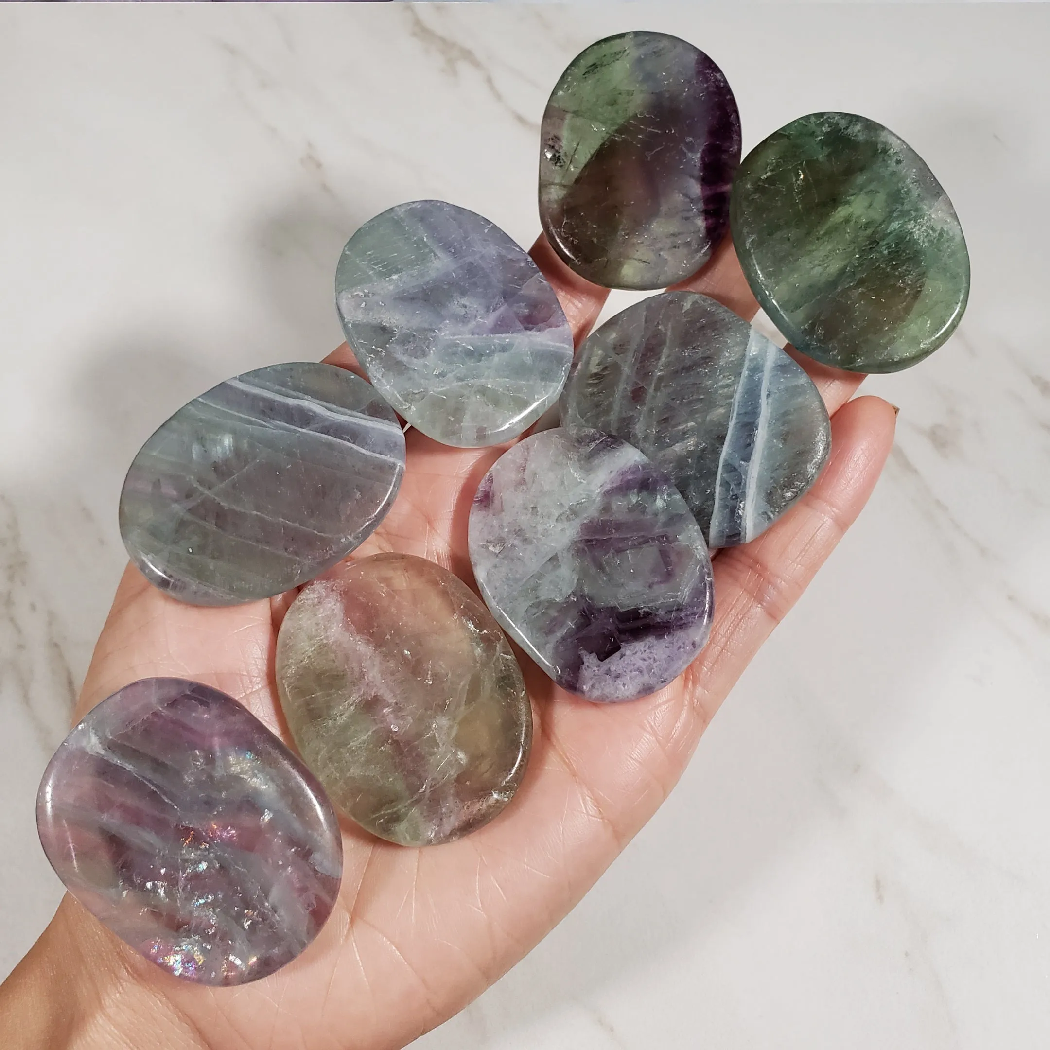 Rainbow Fluorite Flat Palm Stone