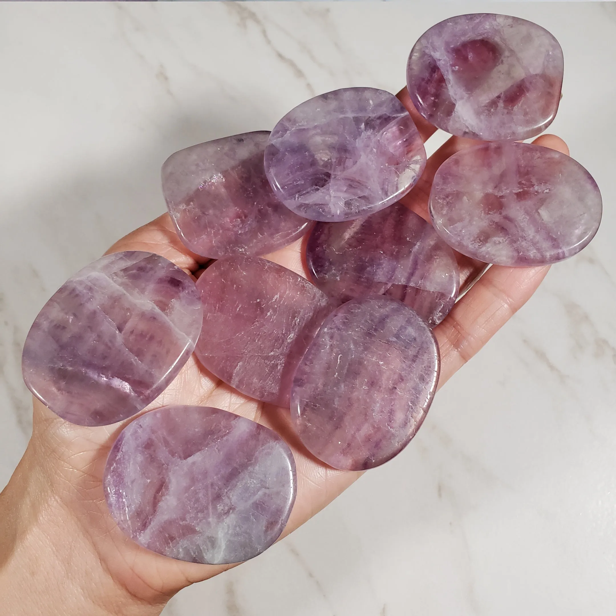 Rainbow Fluorite Flat Palm Stone