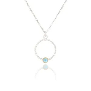 Rainbow Moonstone Circle Pendant Necklace in 14k Gold and Silver - LUNA Necklace