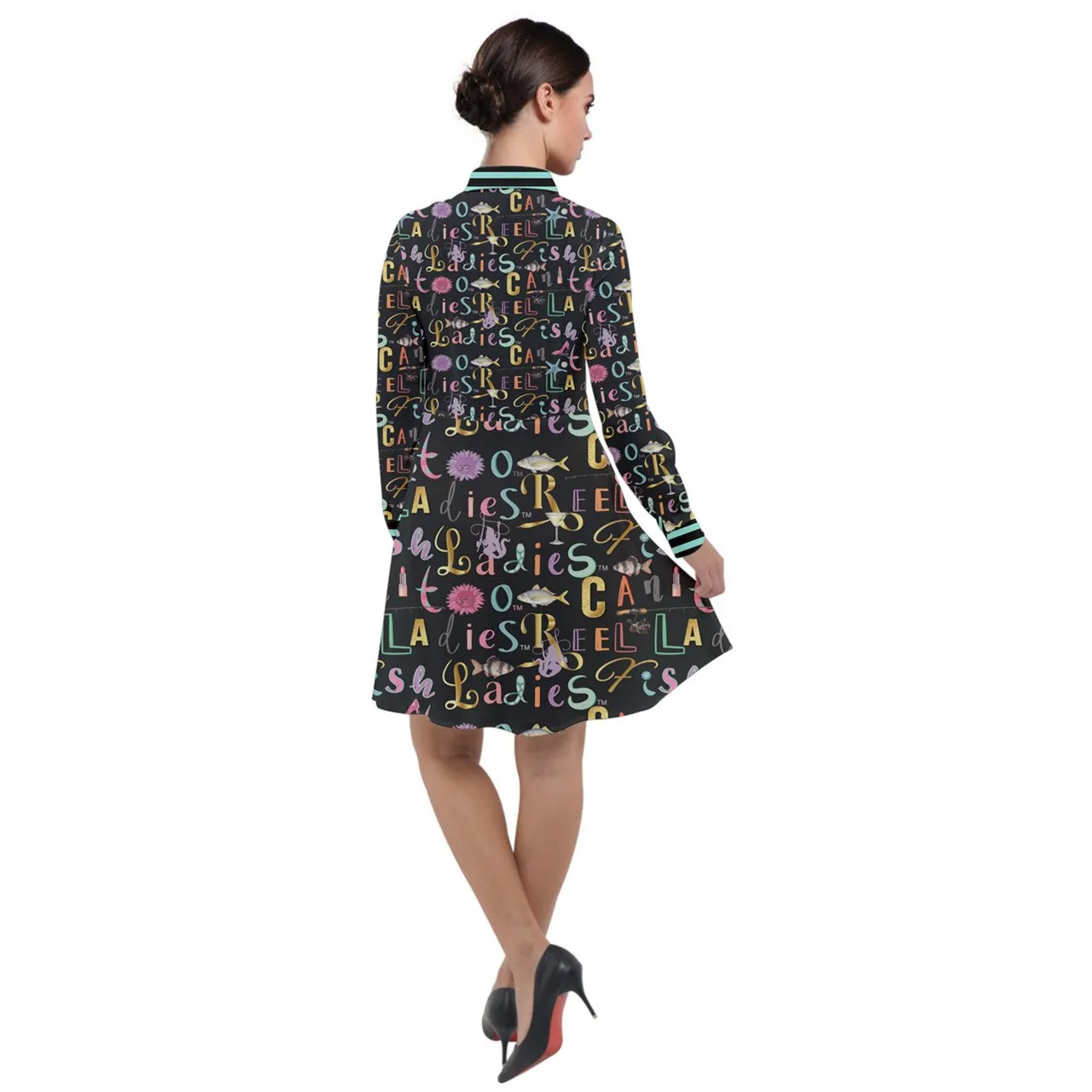 Reel Ladies Fish Long Sleeve Chiffon Shirt Dress
