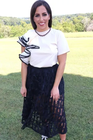 Ruffle Me Away Top w/ Black Trim - Natural