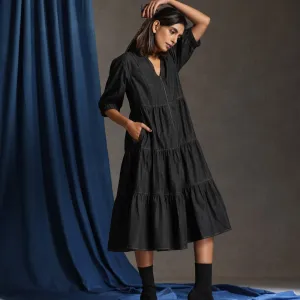 Runway- Charcoal denim tiered dress