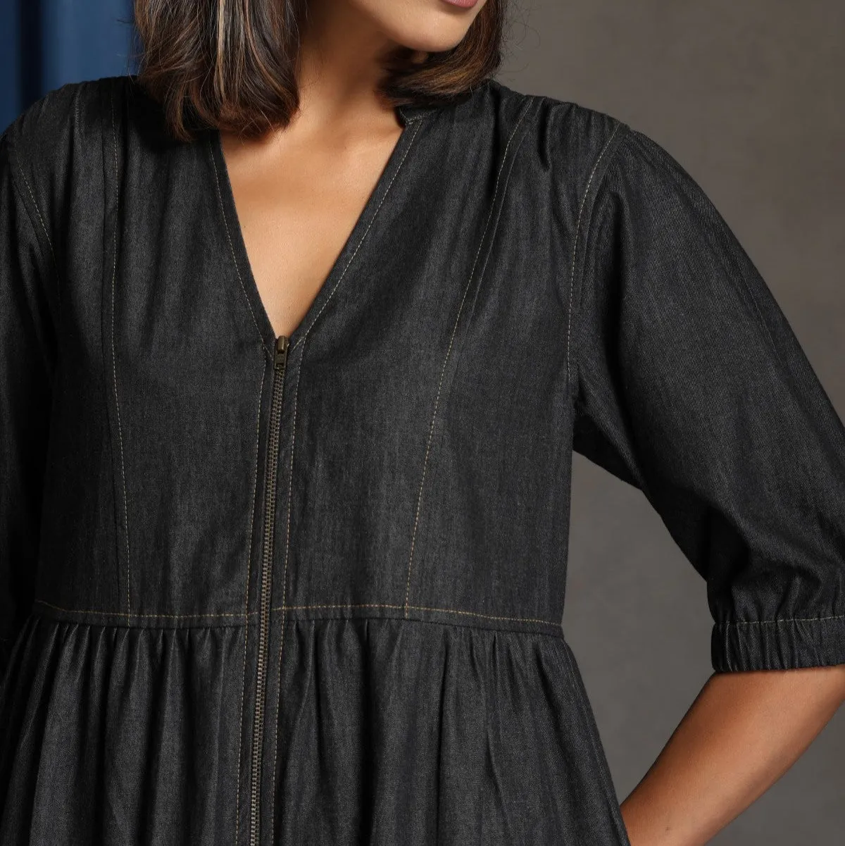 Runway- Charcoal denim tiered dress
