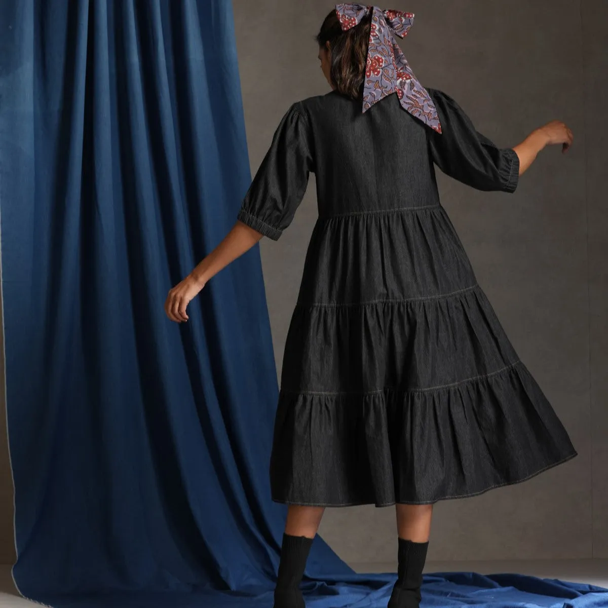 Runway- Charcoal denim tiered dress