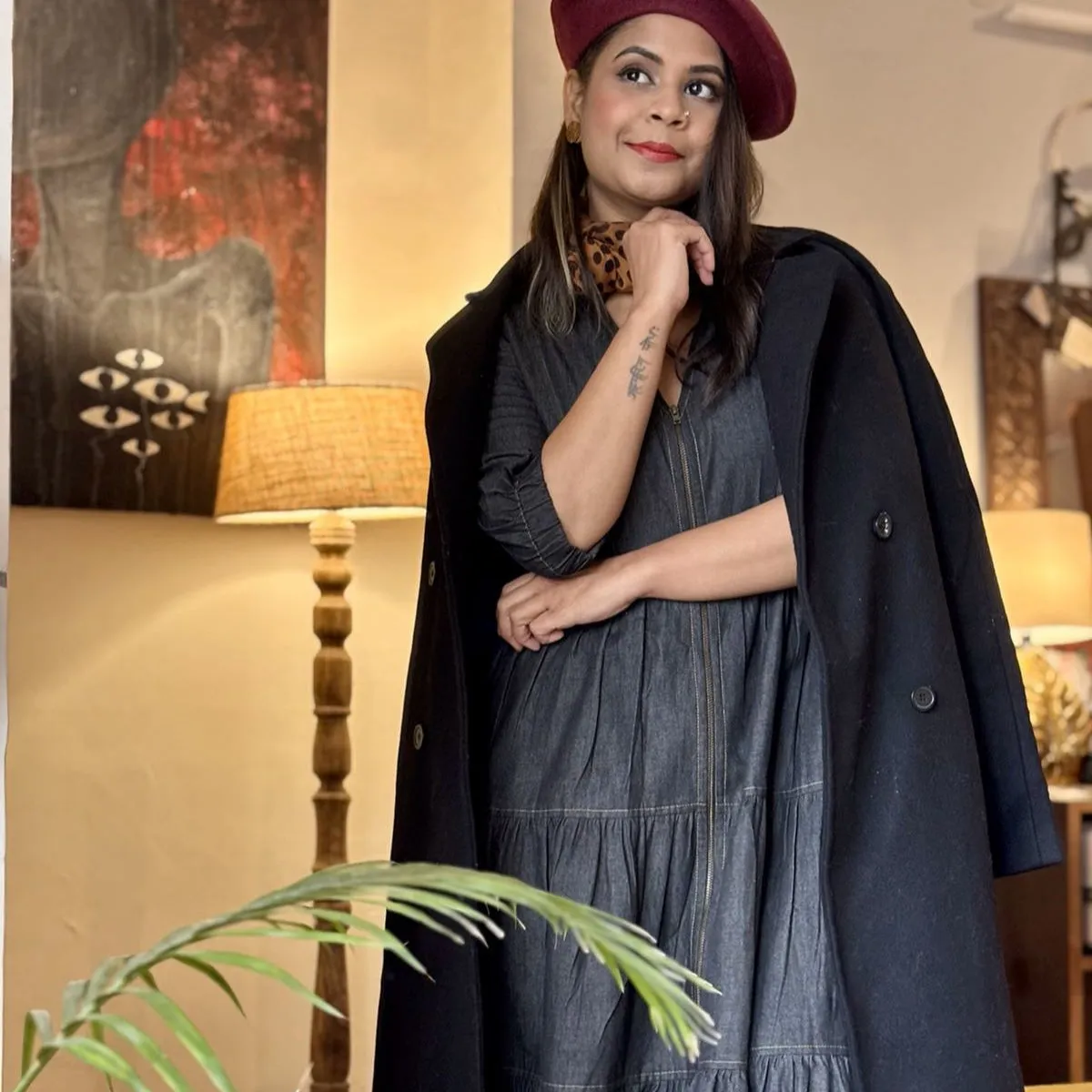 Runway- Charcoal denim tiered dress