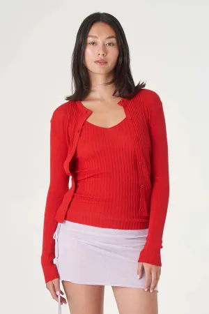 Second Skin by Find Me Now - Light Weight Vary Rib Knit Cardigan (Red)