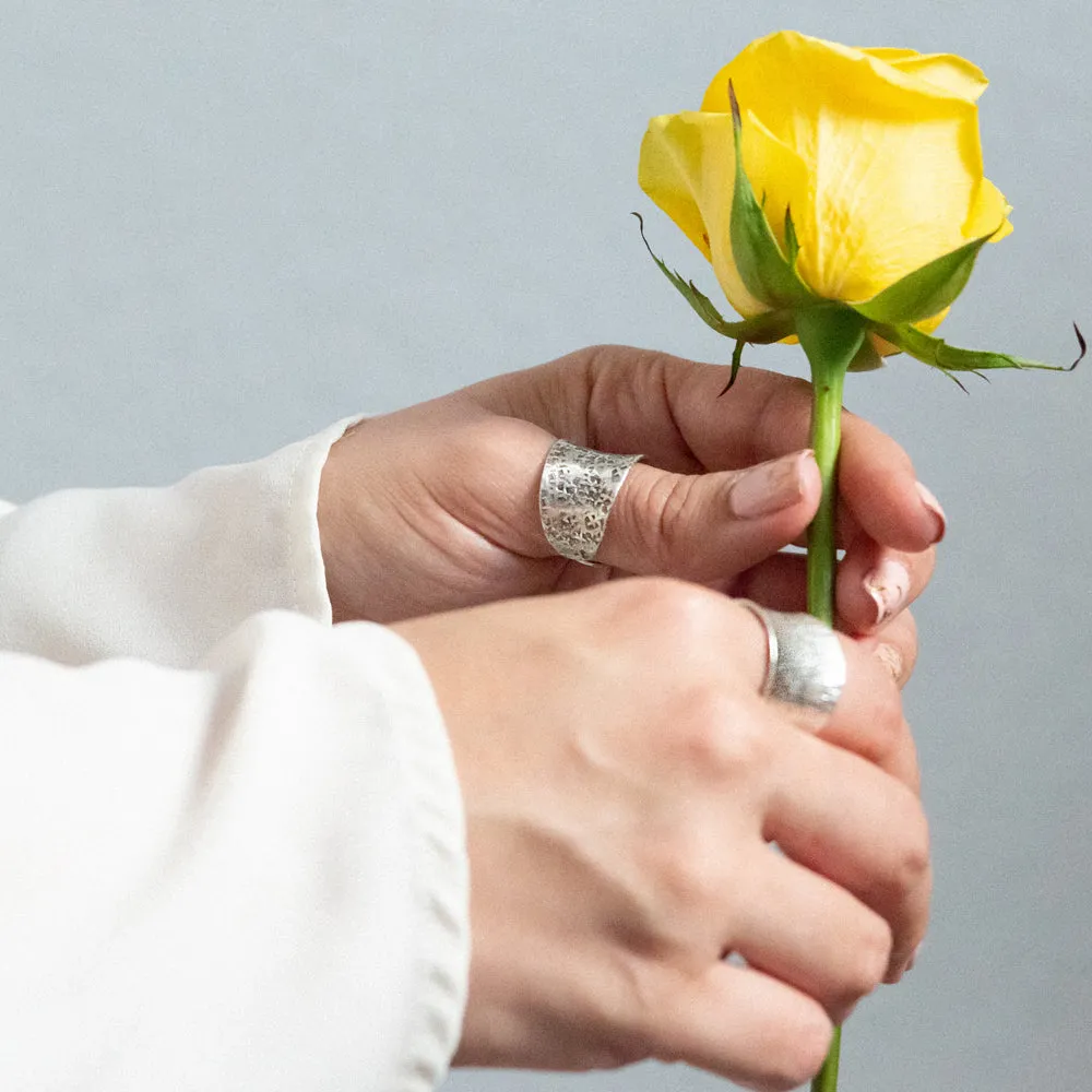 Secret Message Textured Wide-Band Silver Ring - RAW