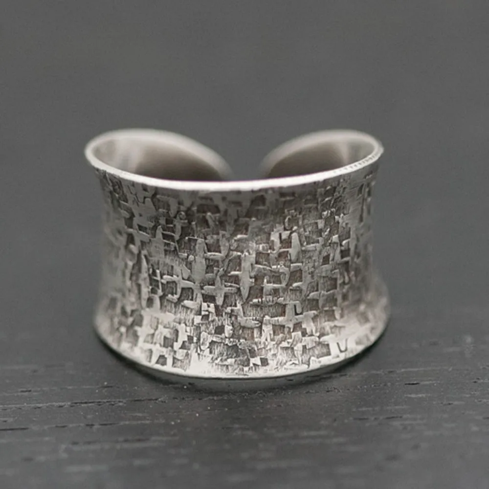 Secret Message Textured Wide-Band Silver Ring - RAW