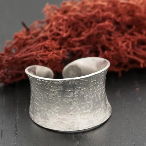 Secret Message Textured Wide-Band Silver Ring - RAW