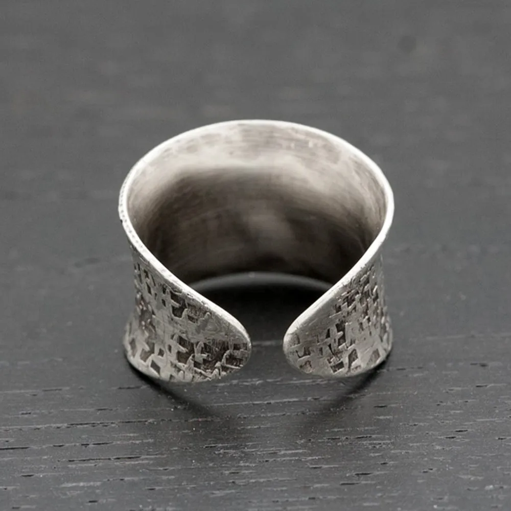 Secret Message Textured Wide-Band Silver Ring - RAW