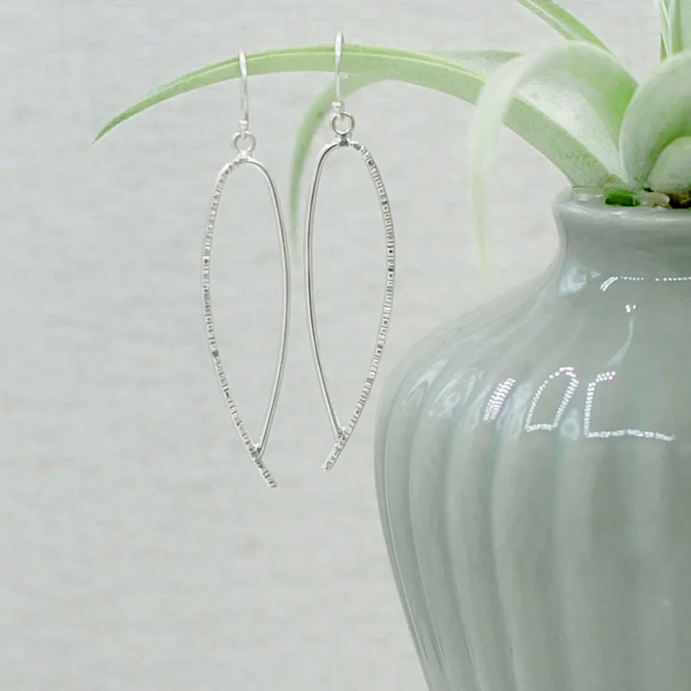 Silver Asymmetric Oval Dangle Hoop Earrings - RIPPLE