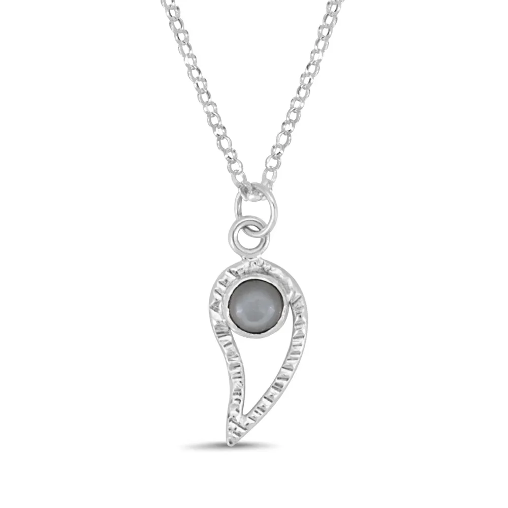 Silver Paisley and Black Moonstone Necklace