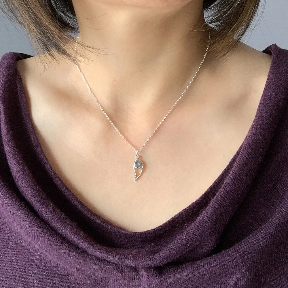 Silver Paisley and Black Moonstone Necklace
