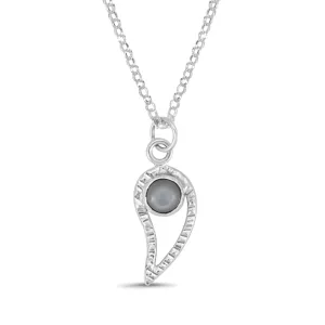 Silver Paisley and Black Moonstone Necklace
