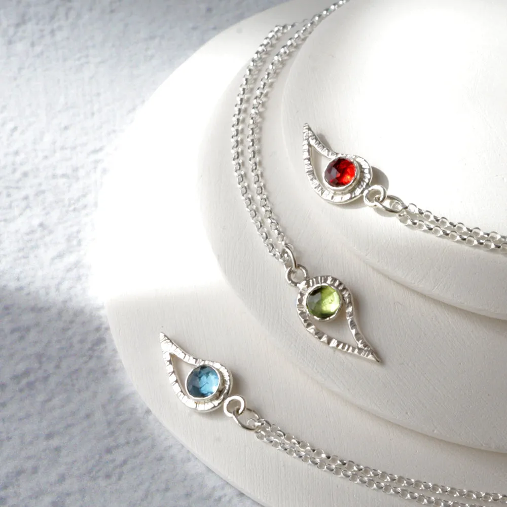 Silver Paisley and Garnet Necklace