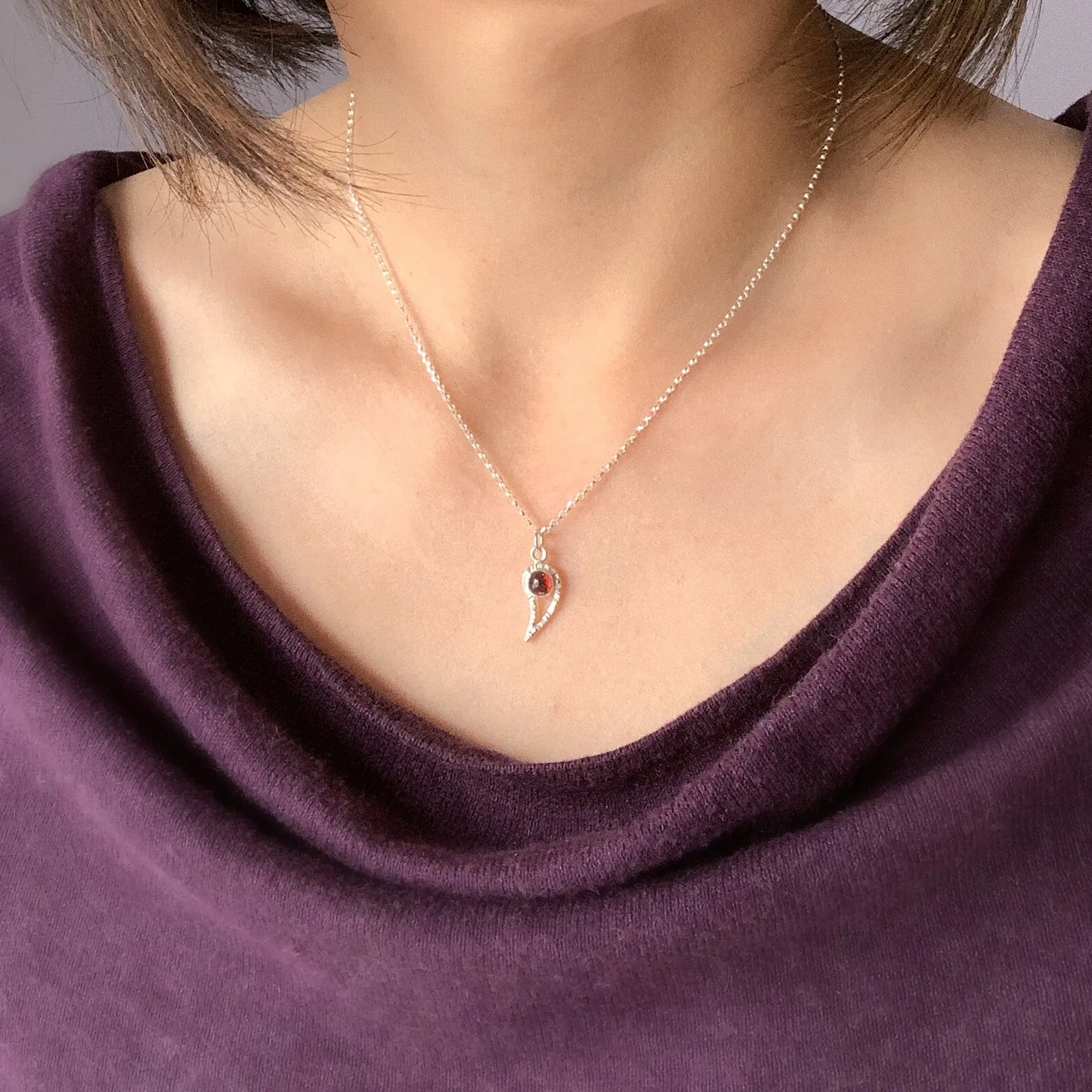 Silver Paisley and Garnet Necklace
