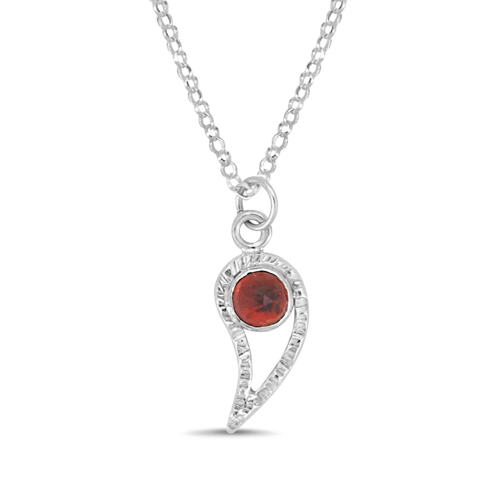 Silver Paisley and Garnet Necklace