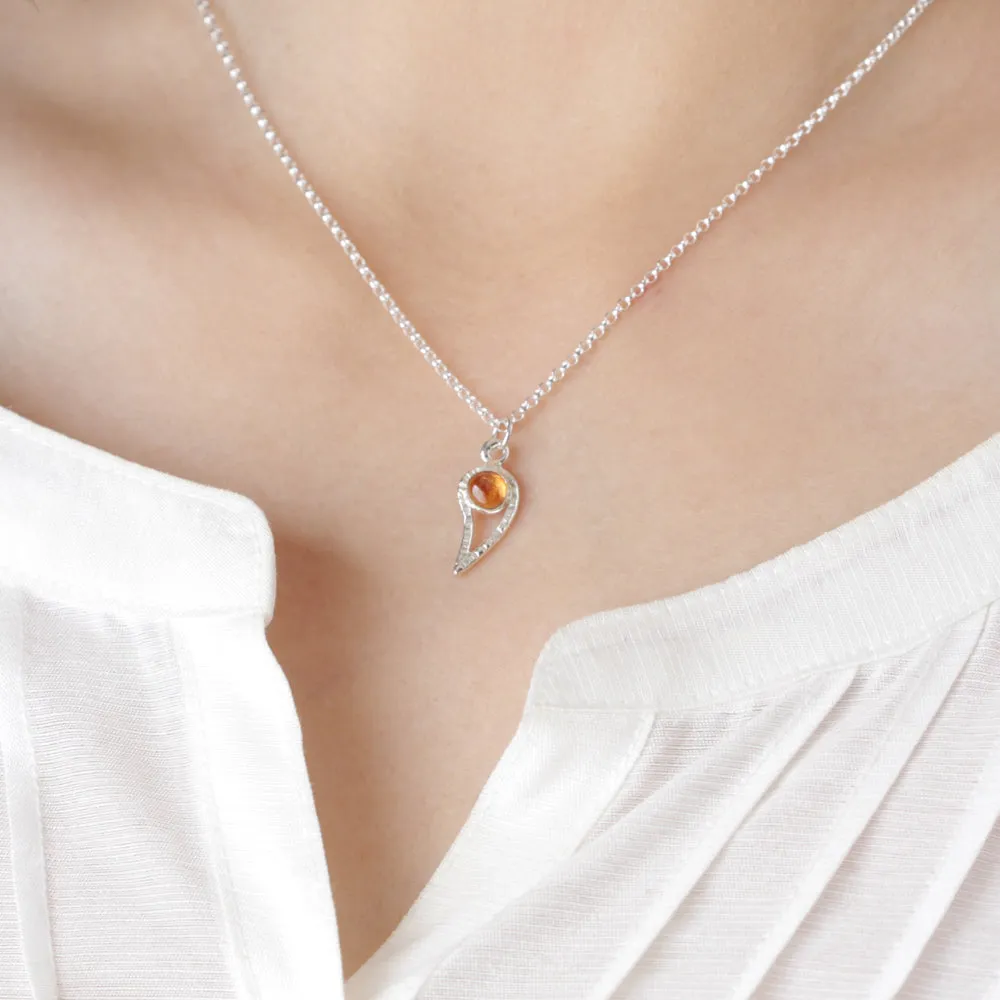 Silver Paisley and Spessartine Garnet Necklace