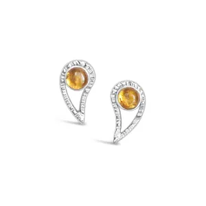 Silver Paisley Gemstone Stud Earrings in Spessartine Garnet
