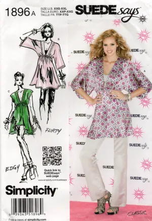 Simplicity 1896 Womens SUEDE SAYS Pullover Caftan Cover Up Tunic Tops Out Of Print Sewing Pattern Size XXS - XXL UNCUT Factory Folded