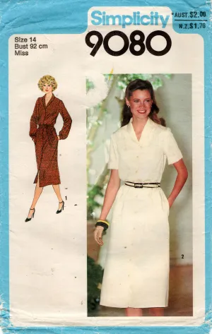 Simplicity 9080 Womens Dress with Shawl Collar & Pockets 1970s Vintage Sewing Pattern Size 14 UNCUT Factory Folded
