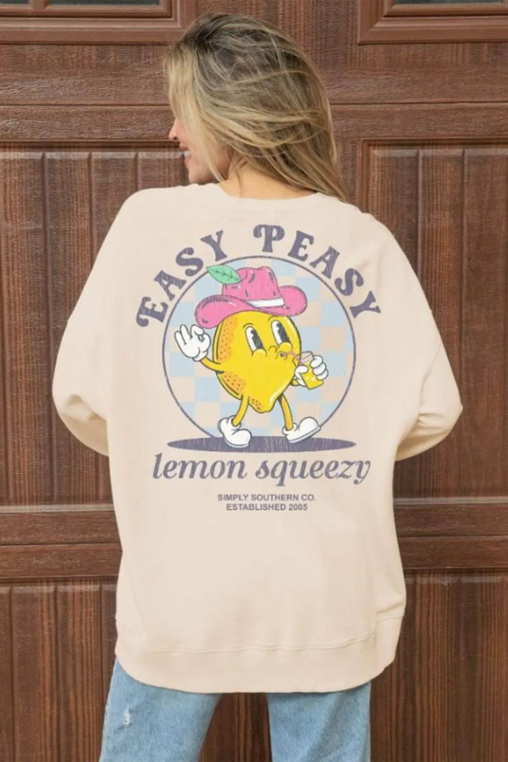 Simply Southern Easy Peasy Fleece Sweatshirt for Women in Sand | CREW-EASY-SAND
